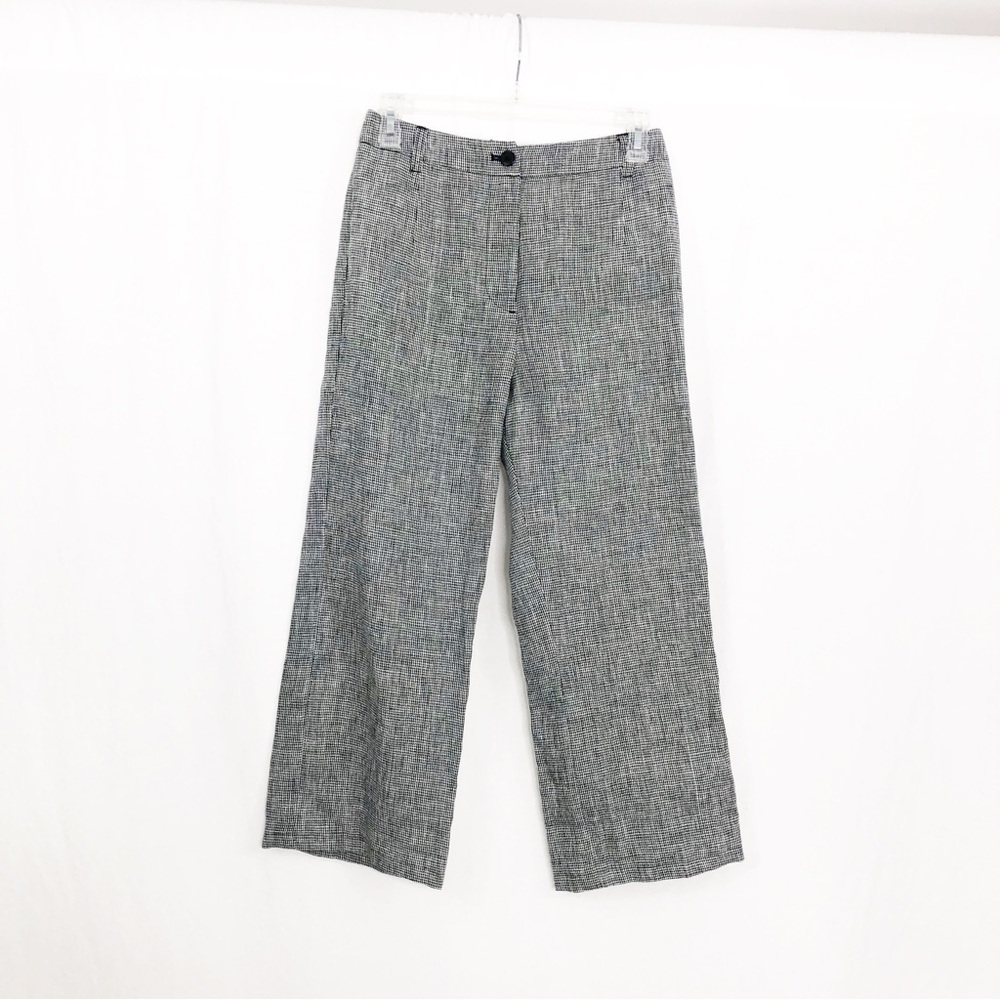 Reformation Linen High Rise Houndstooth Wide Leg Crop Pants, Size 2, Black White
